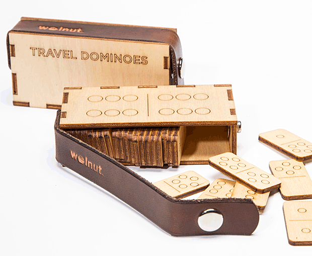 Walnut Studiolo Travel Dominoes