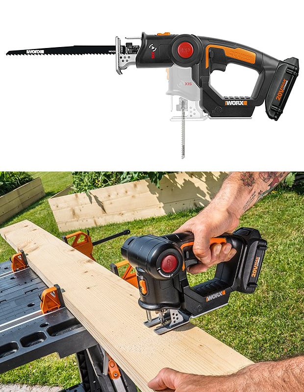 The Axis Portable Saw Quickly Converts from Jigsaw to Reciprocating Saw, Tool-Free