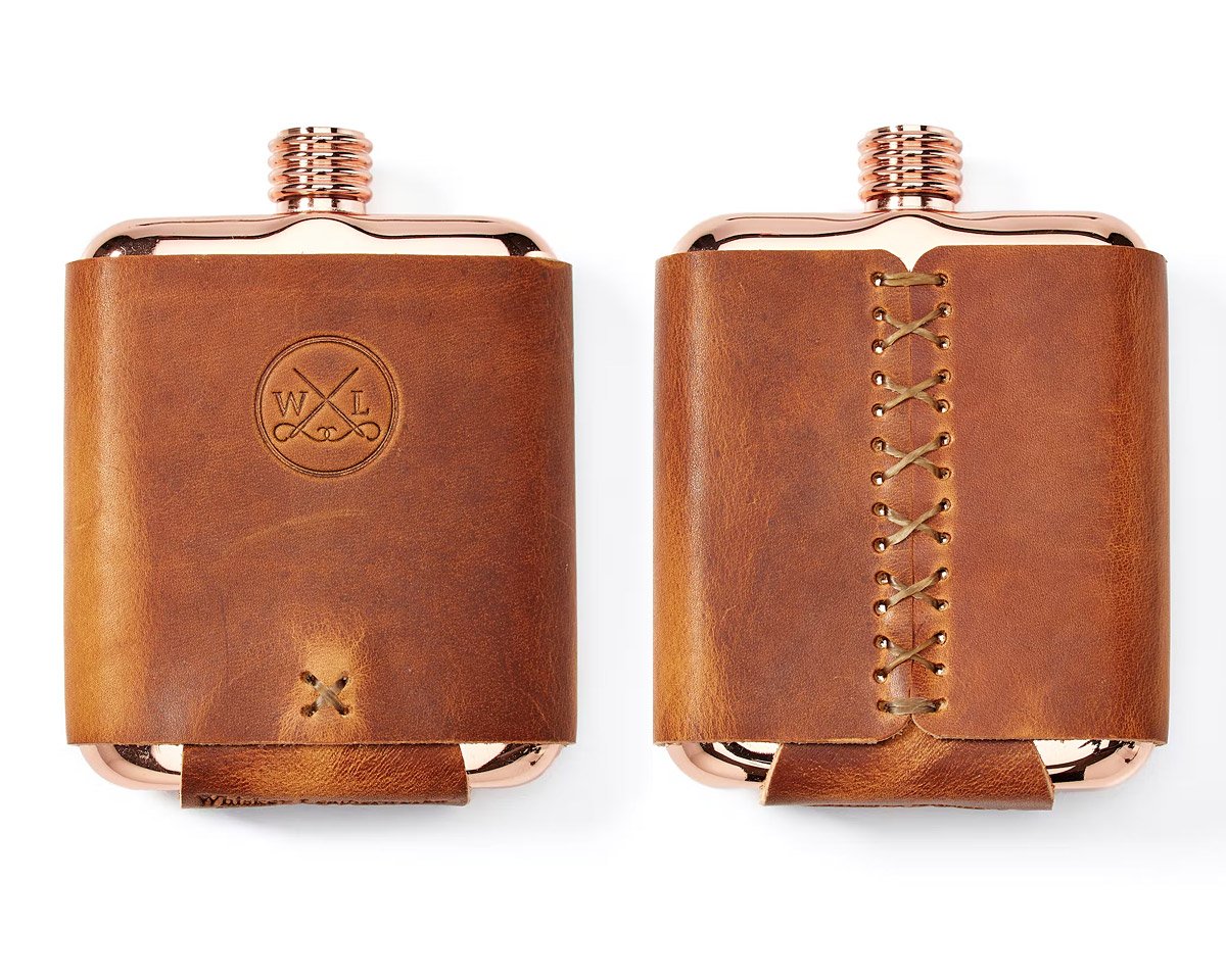 The Clark Fork Copper Flask is Wrapped in Premium Horween Leather