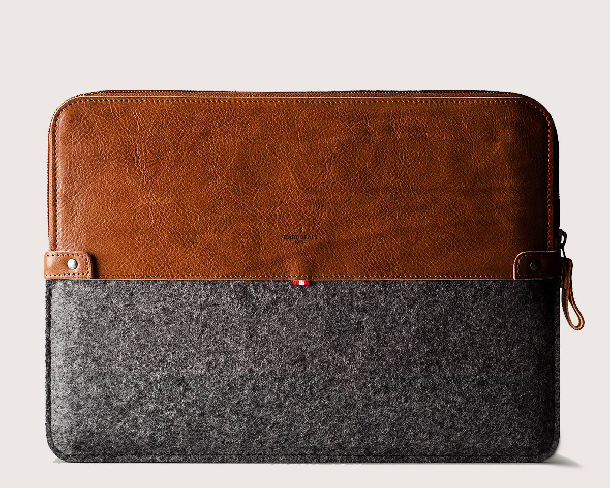 Felted Wool & Handsome Tan Leather Meld into one Fine Looking MacBook Case