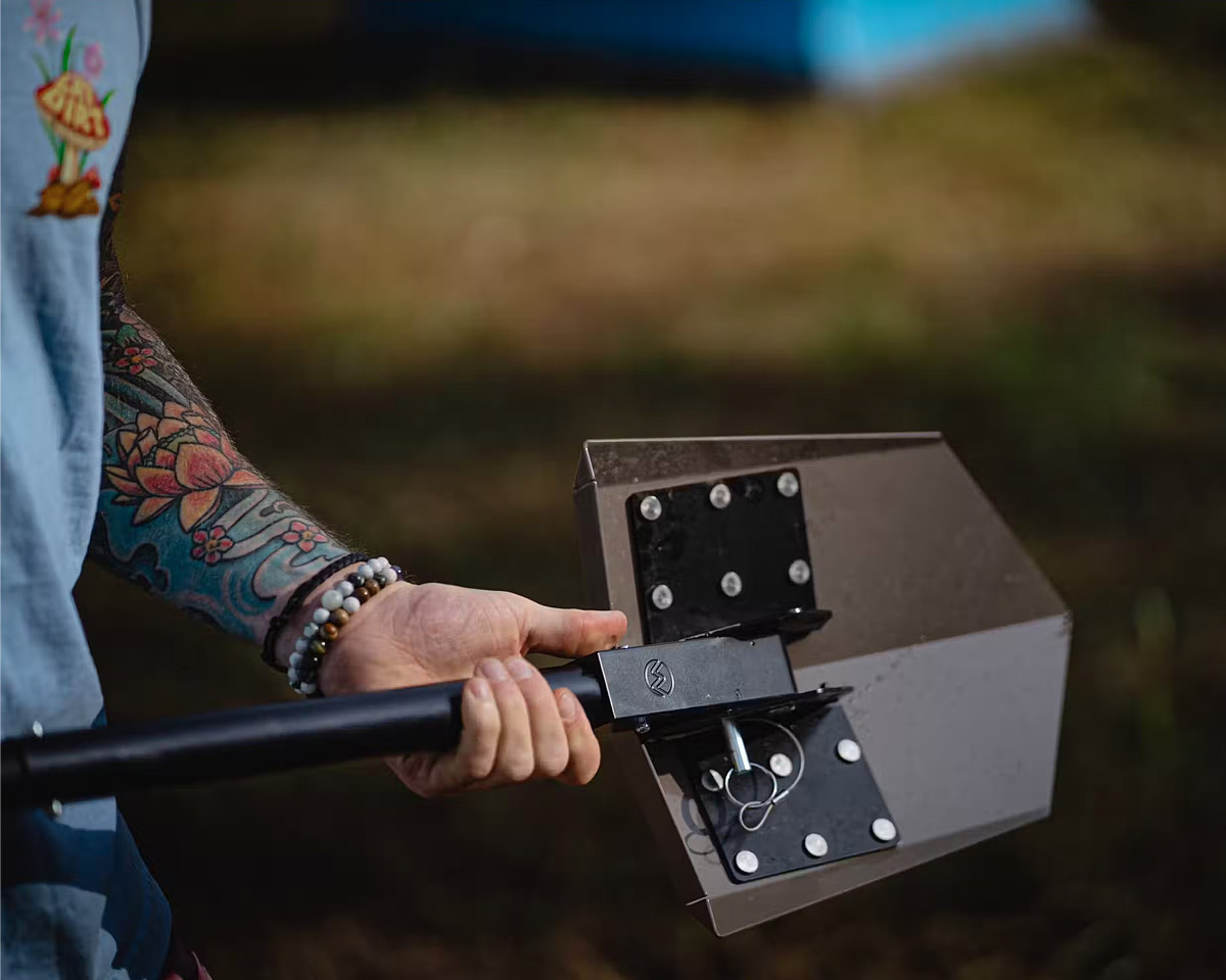 The Heavy-duty DMOS Delta Shovel Folds Down for Easy Storage