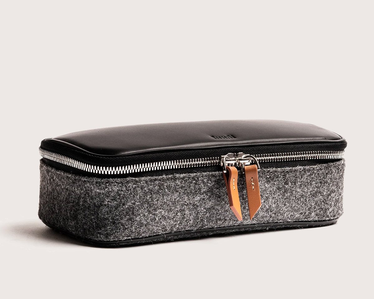 Black Leather with Cognac Accents Elevate this Dopp Kit from Lundi