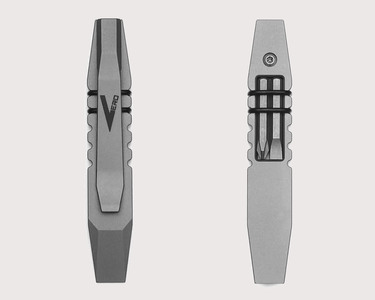 The Fulcrum is a Full Titanium Pocket Tool with a Magnetic Bit Holder in the Clip