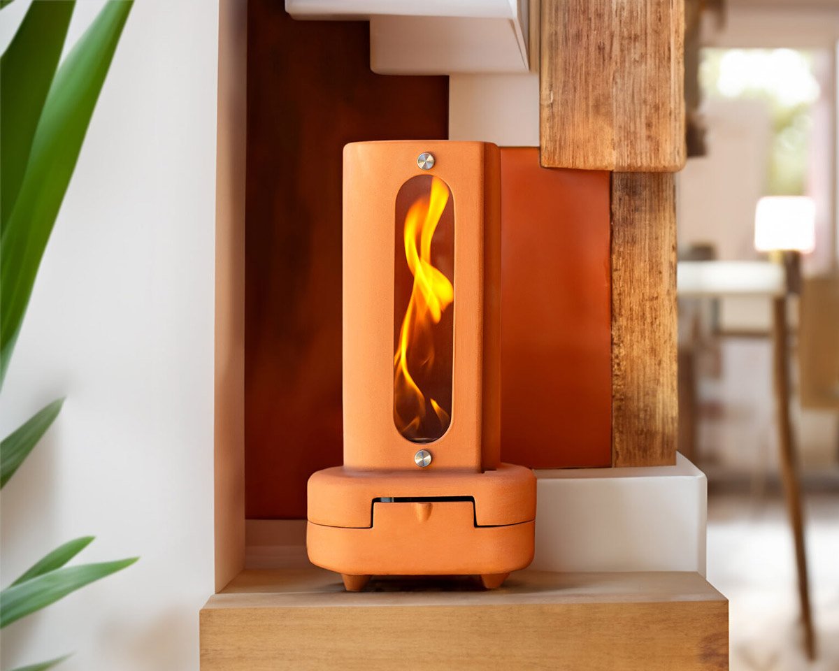 Tornado is an Italian-made Terracotta Heater with a Cool Spinning Flame