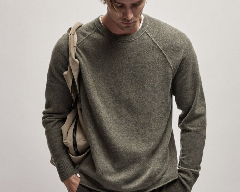 Mens Sweater Off-White and Cashmere Fabric